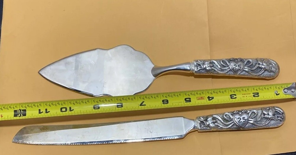 Stainless Silver Anniversary Cake Knife & Server used
