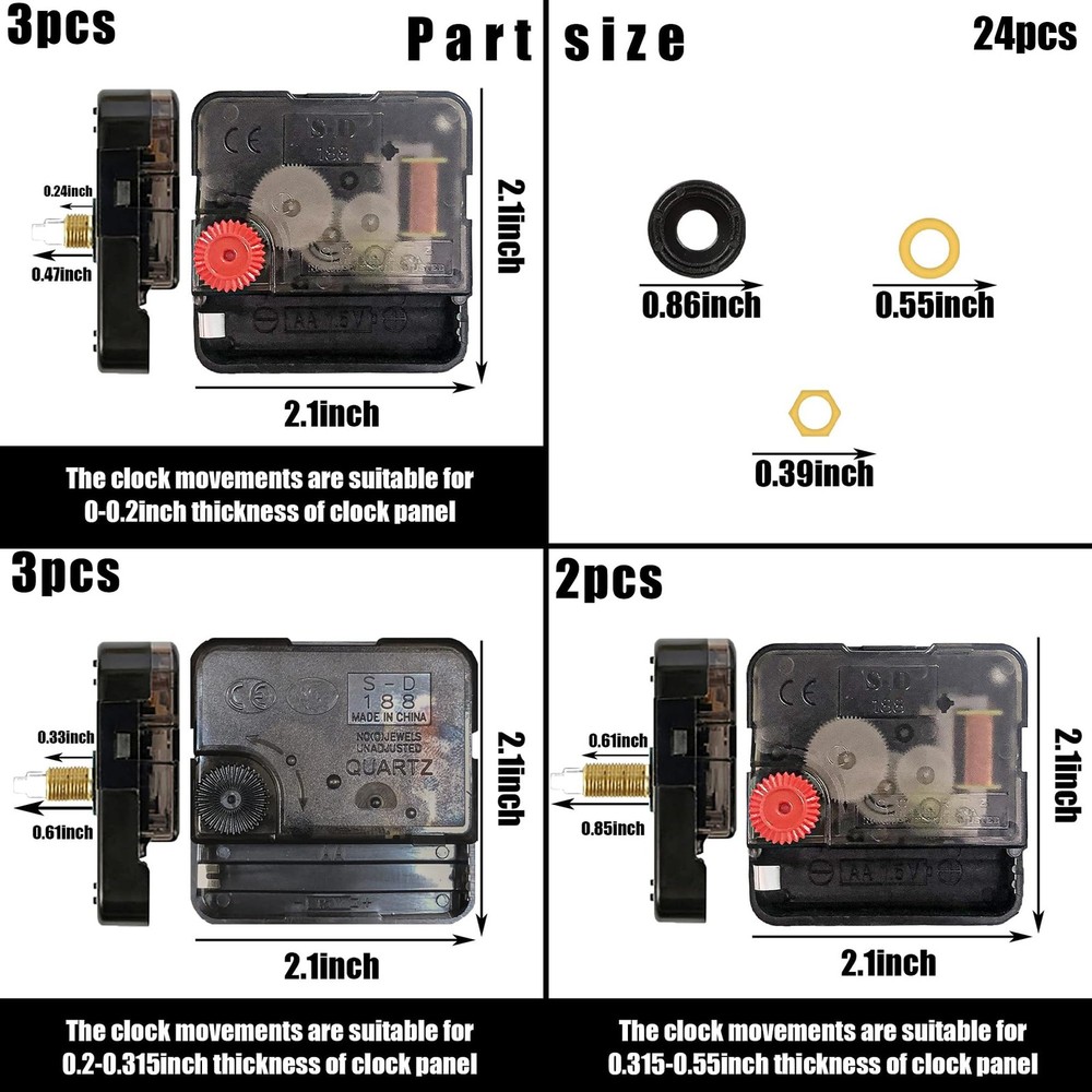 8 PCS High Torque Quartz Clock Movement Mechanism Replacement Clock Kit with ...