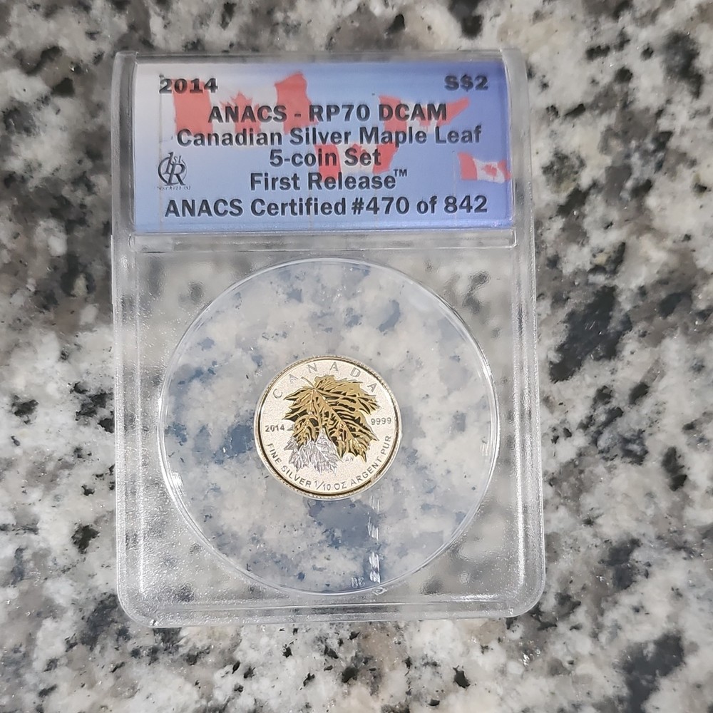 LIMITED Canada Maple Leaf $2 2014 Selective Gold Reverse Proof Silver ANACS RP70