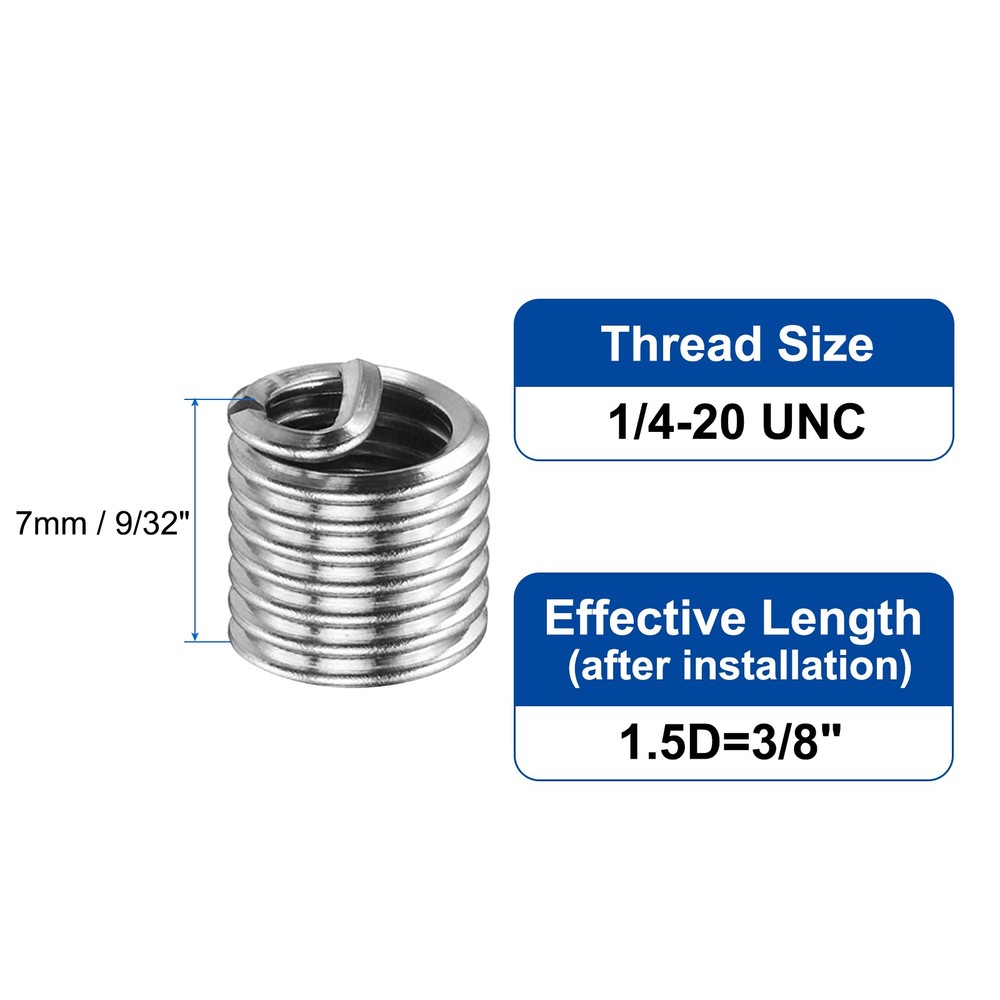 50pcs Wire Thread Inserts 1/4-20 UNC 1.5D Helical Threaded Sleeve Thread Repair