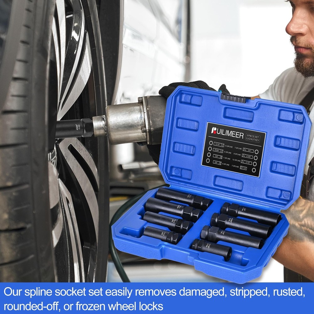 Spline Lug Nut Socket Set - 8 Pieces Locking Lug Nut Removal Tool Kit - SAE &...