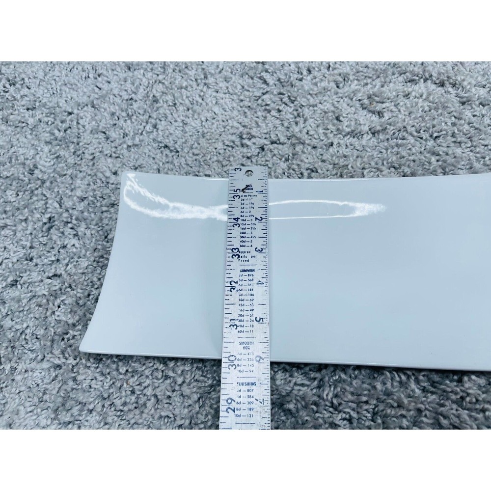 Simple Dining Ceramic White Concaved Rectangle Platter Serving Plate 14"X6"