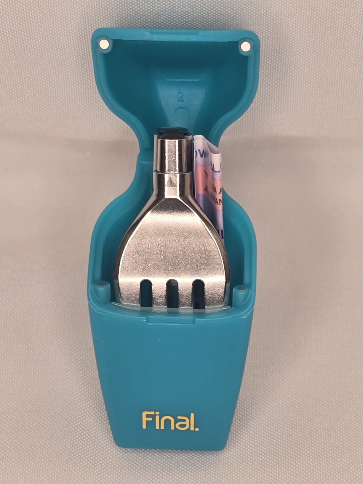 Final Fork Stainless Steel Collapsible Cyan-ara Plastic Case, Silver Fork