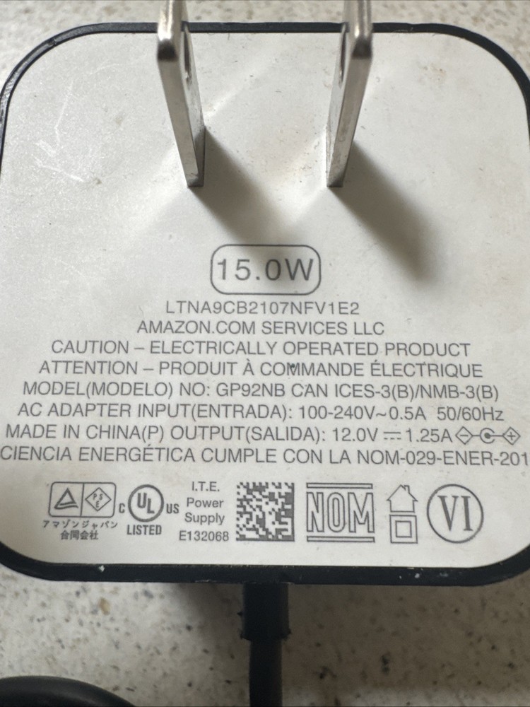 Amazon Echo 15W Power Adapter Replacement Charger