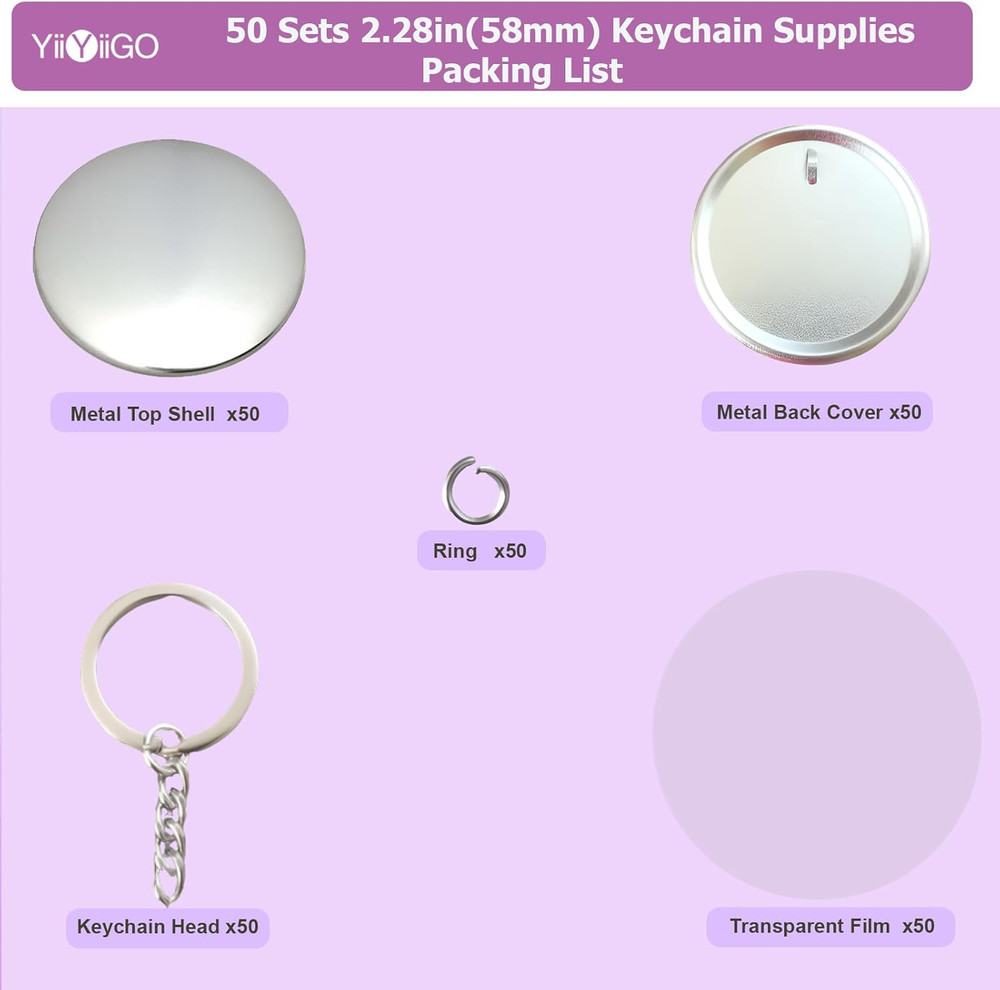 Button Maker Keychain Supplies, 50Sets 2.28Inch/58Mm Keychain Button Making Kit