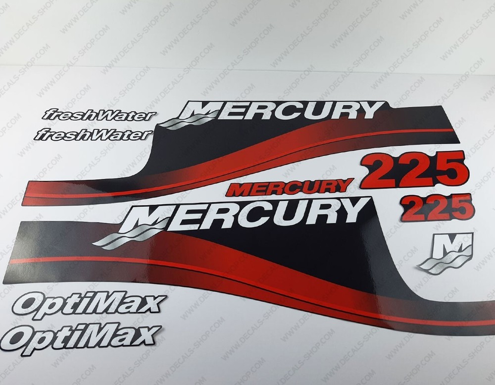 Mercury 225hp Optimax FreshWater outboard engine decals RED sticker set