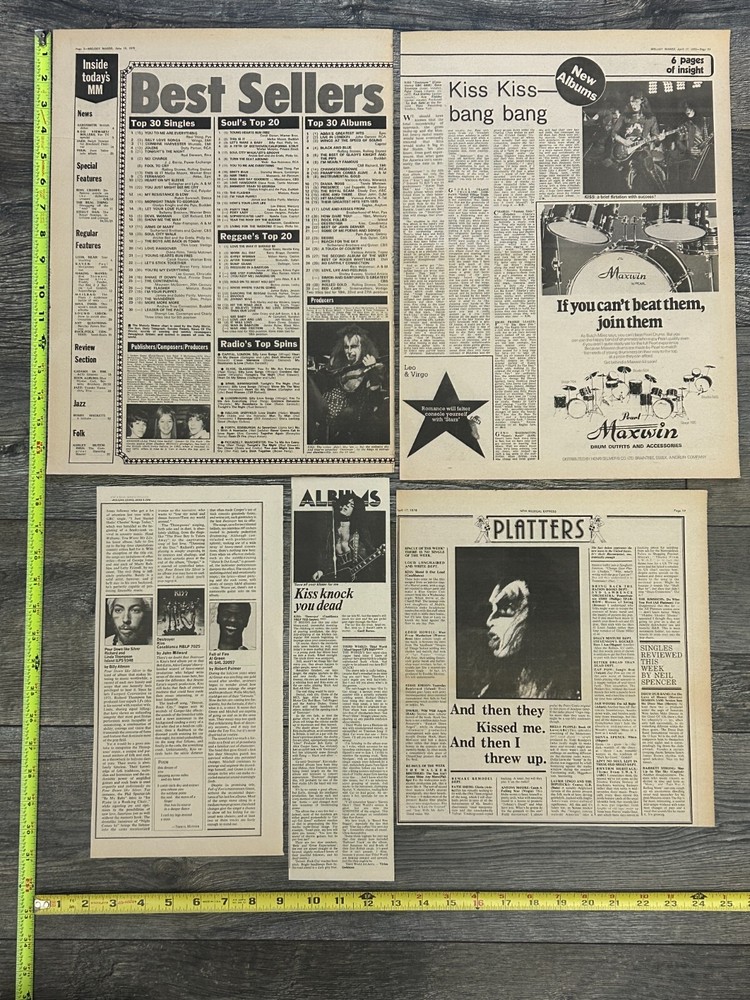 KISS Ad Advert Clippings Destroyer Vinyl Album 5pc Lot 1976 Vintage Kiss Aucoin