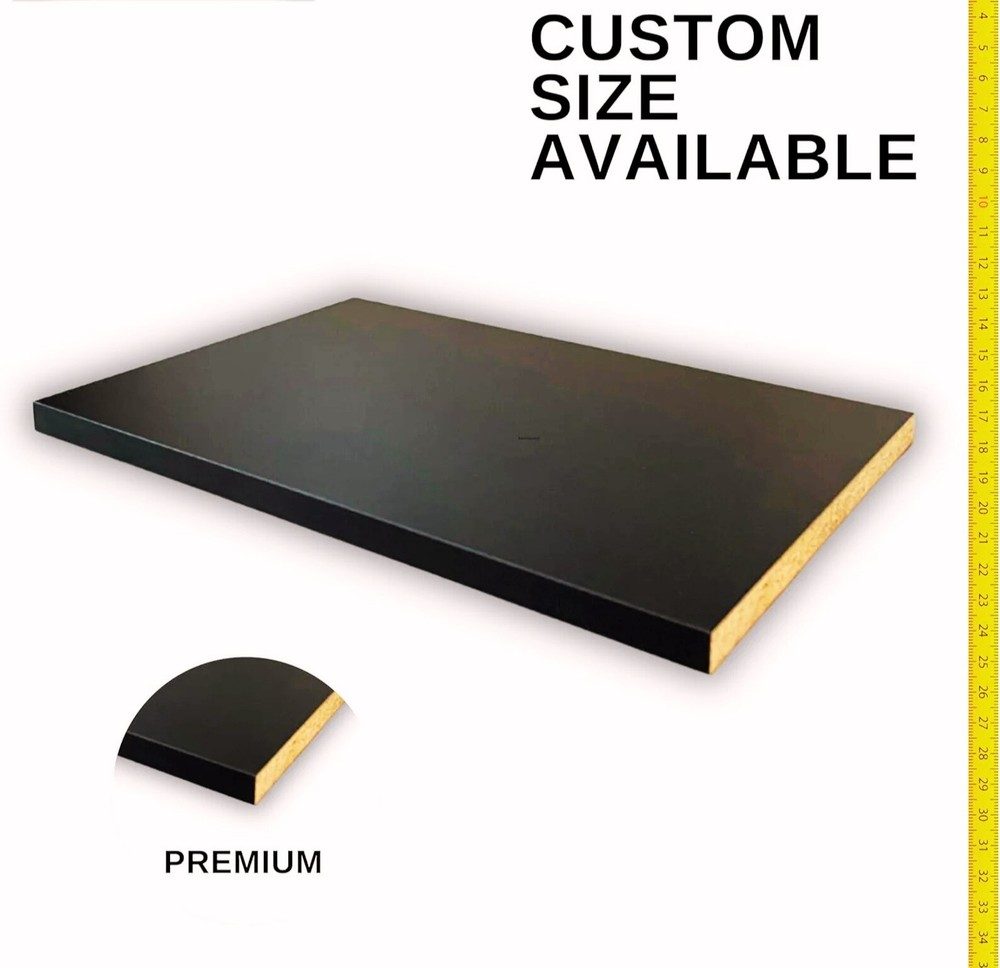 Basics Laminated Black Melamine Shelf Board, 48”L x 12”W, Durable