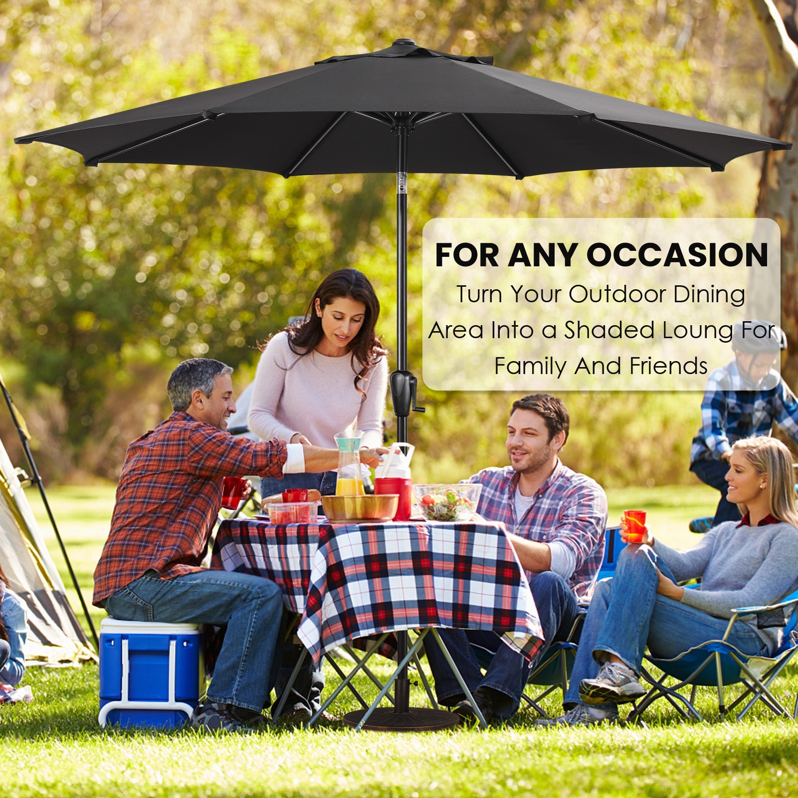 Sun-Ray 9' Round Patio Umbrella with Push-Button Tilt & Crank Lift, Multi Colors