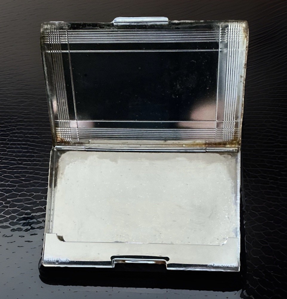 Vintage Silver Plate Business Card Case Etched Grid Front Design Unmarked