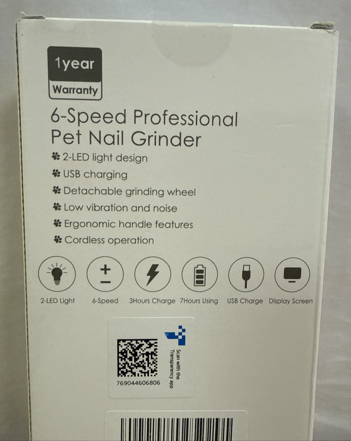 Casfuy Smart 6-Speed Dog Nail Grinder 50% More Power 2 LED Lights Quiet Red NEW