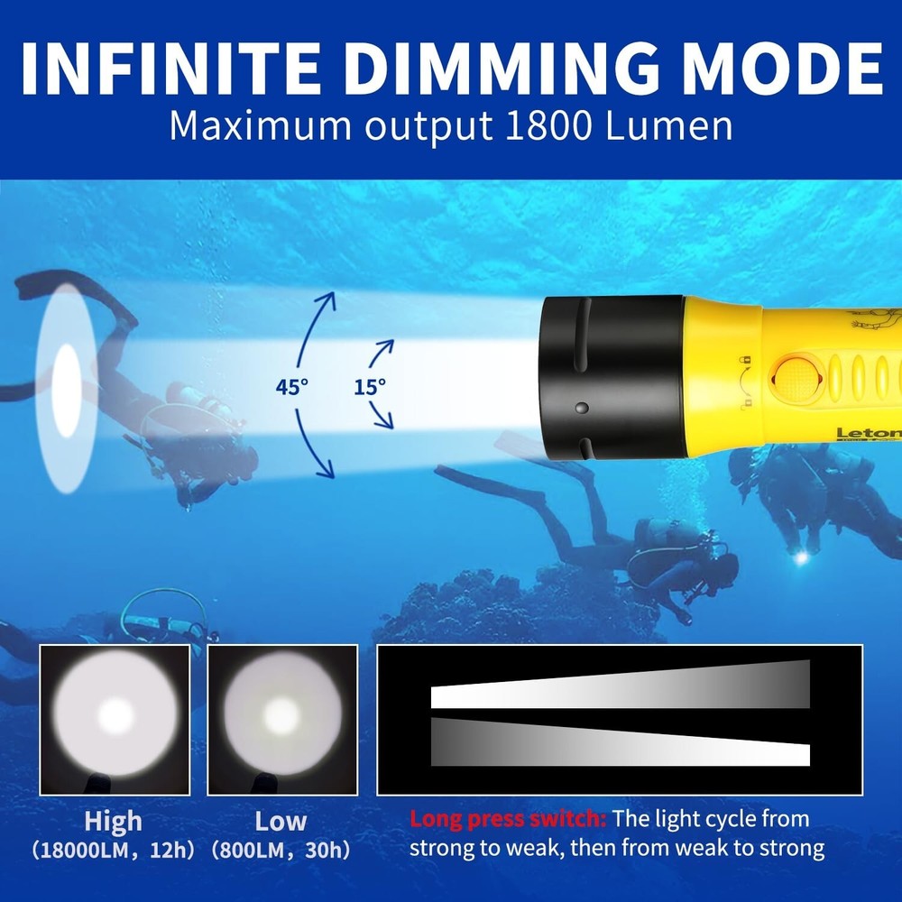 Diving Flashlight, Professional Dive Light,1800 Lumens IPX-8 Waterproof Flash...