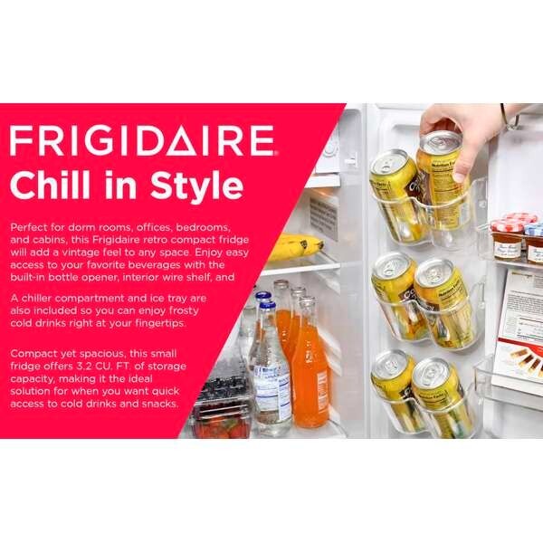 Frigidaire, 3.2 Cu. Ft. Retro Compact Refrigerator, Built-In Side Bottle Opener