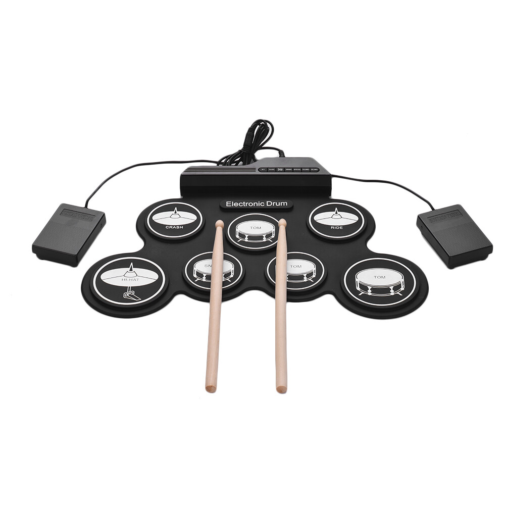 USB Roll-Up Silicon Drum Set Digital Electronic Drum Kit 7 Pad for Beginner