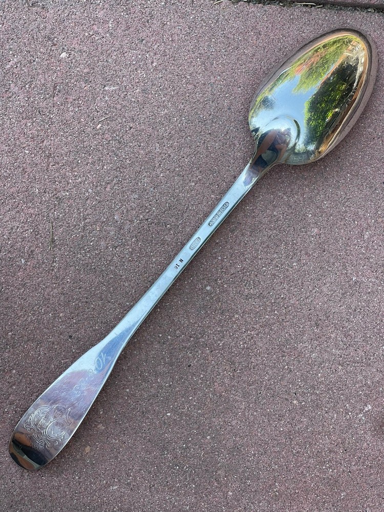 GORHAM Silverplate Serving Spoon 12" ROCHAMBEAU Lt Gov JABEZ BOWEN 1780 repo70's