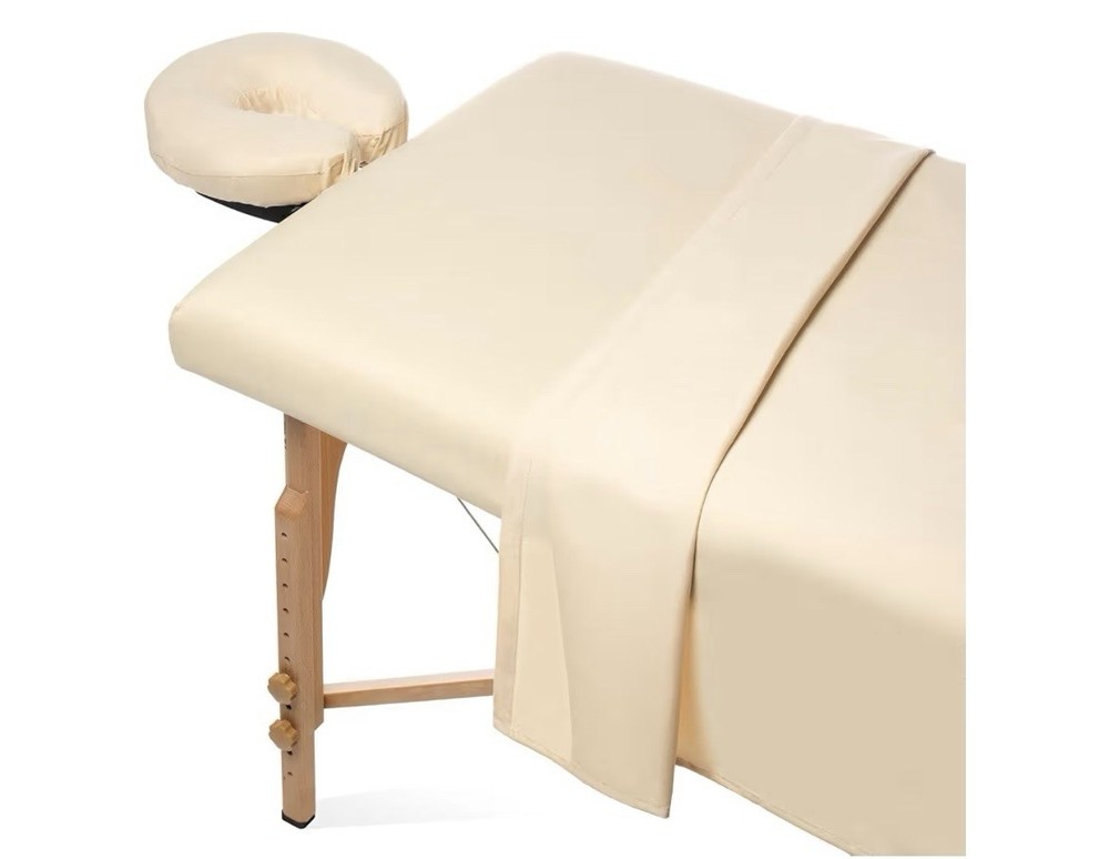 3pc Massage Table Sheet Set, Cream Color, Fitted & Flat Sheets, Face Rest Cover