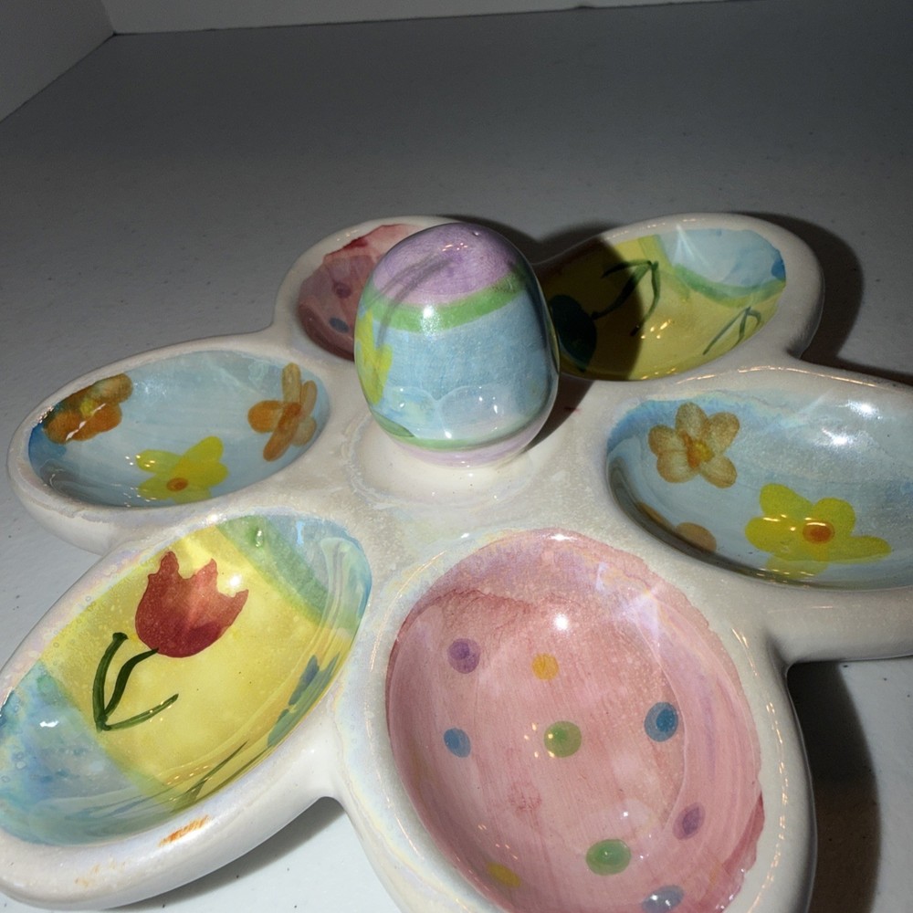 Easter Egg Platter Candy Colored Egg Dish Holds 6 Blue Multicolored