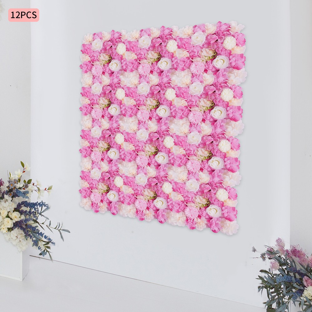 12pcs Artificial Flower Wall Panel Wedding Background Silk Rose Mat Floral Pad