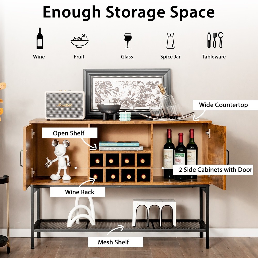 Multifunctional Cupboard Sideboard Cupboard Console Table w/Open Shelf Wine Rack