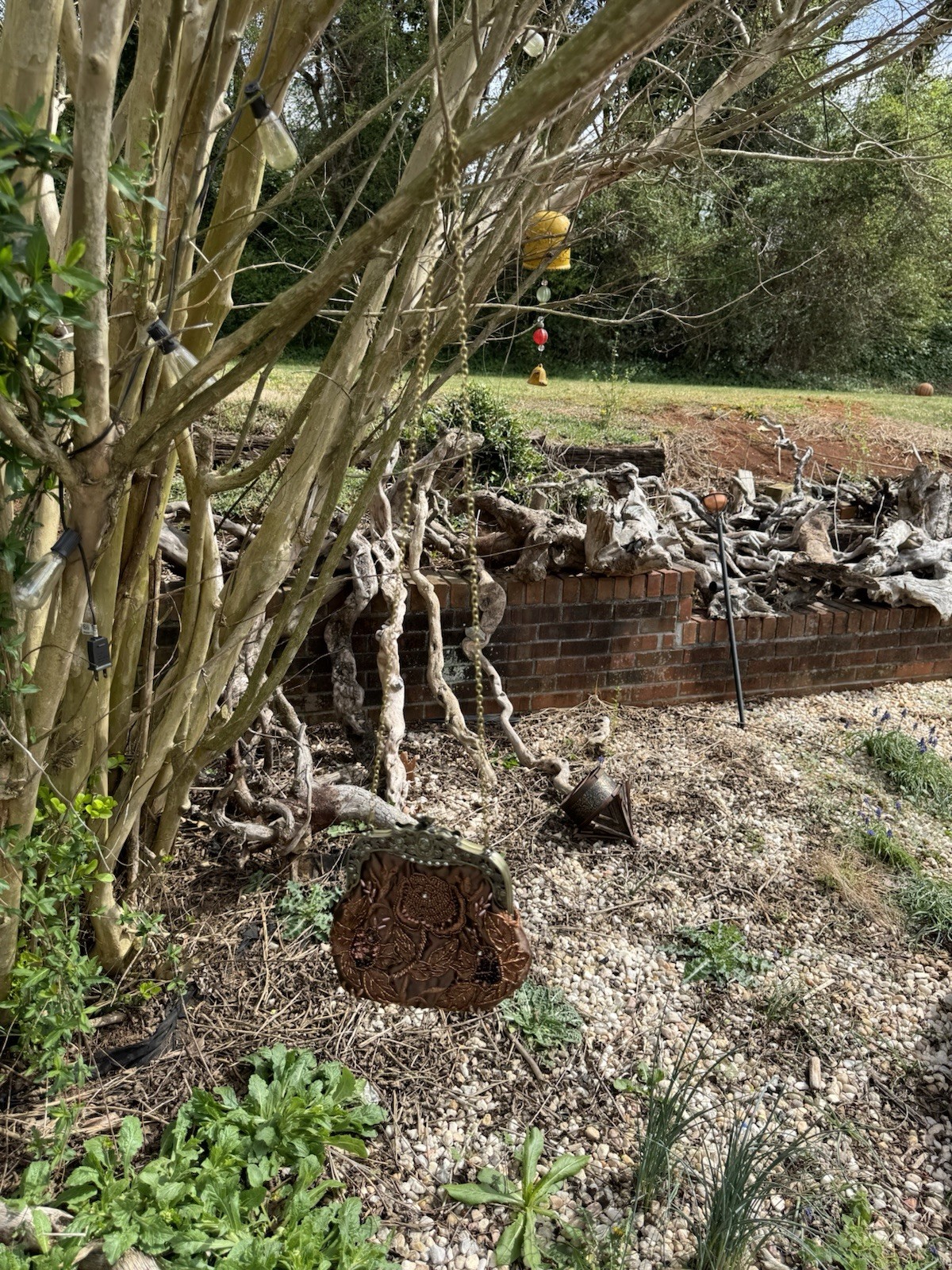 Vintage Beaded Evening Bag Brown Kiss Lock Closure Bronze Metal