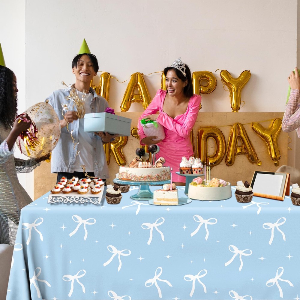 HAKOTI 2Pcs Blue Bow Birthday Decorations Bow Theme Plastic