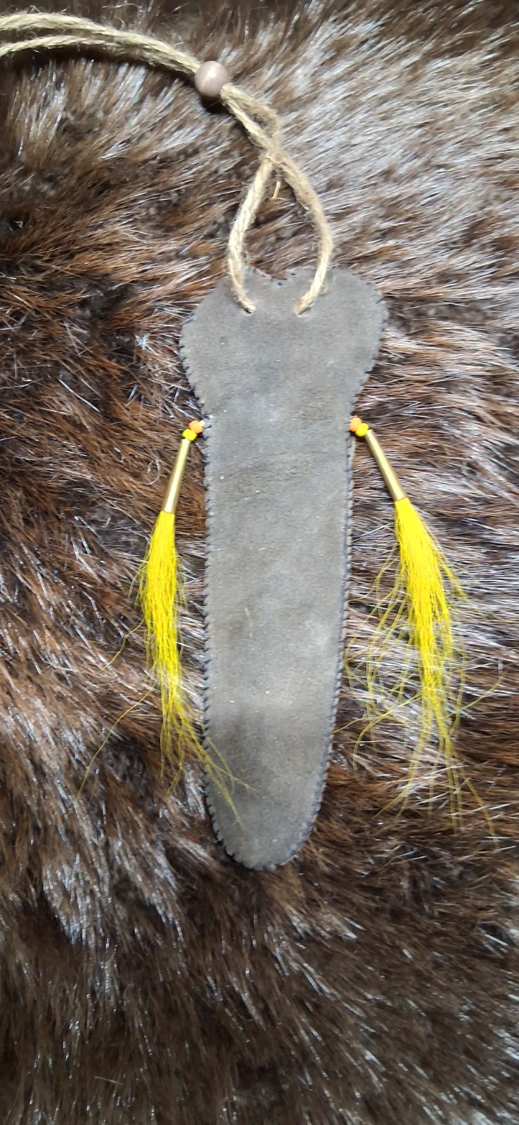 18th Century Native American Handcrafted Porcupine Quilled Neck Knife Sheath