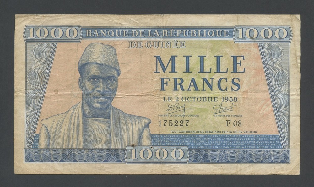 GUINEA 1000 francs note 1958 Krause 9 Banknotes