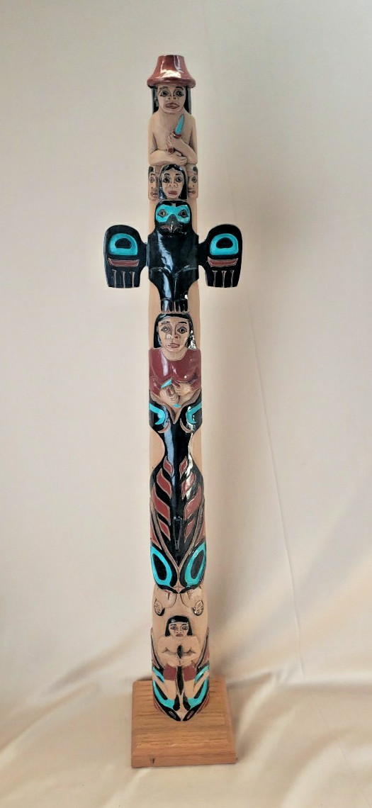 VINTAGE 24 1/2" TLINGIT NW COAST INDIAN WOOD MULTIPLE FIGURES TOTEM POLE MODEL