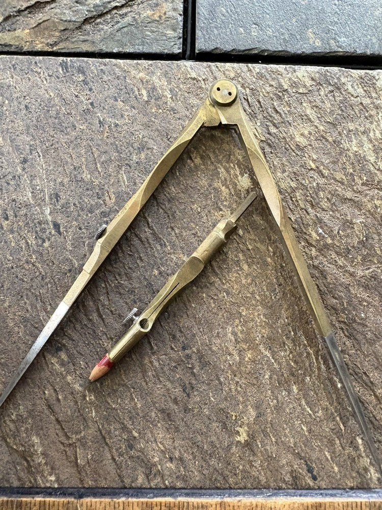 Antique Brass Compass Pencil Navigational Divider Drafting Tool Boxed