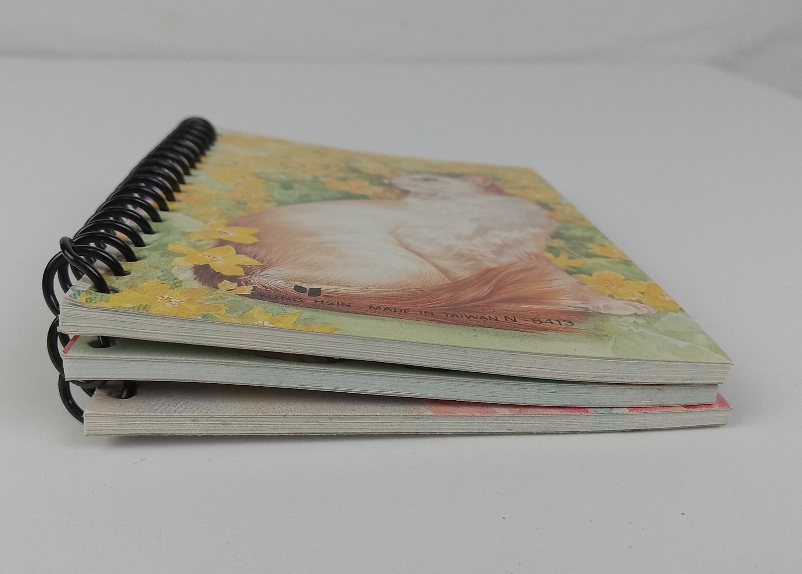 3 Vtg Cat Mini Notebooks Kitty Flowers 90s Lined Pages Spiral Yung Hsin READ