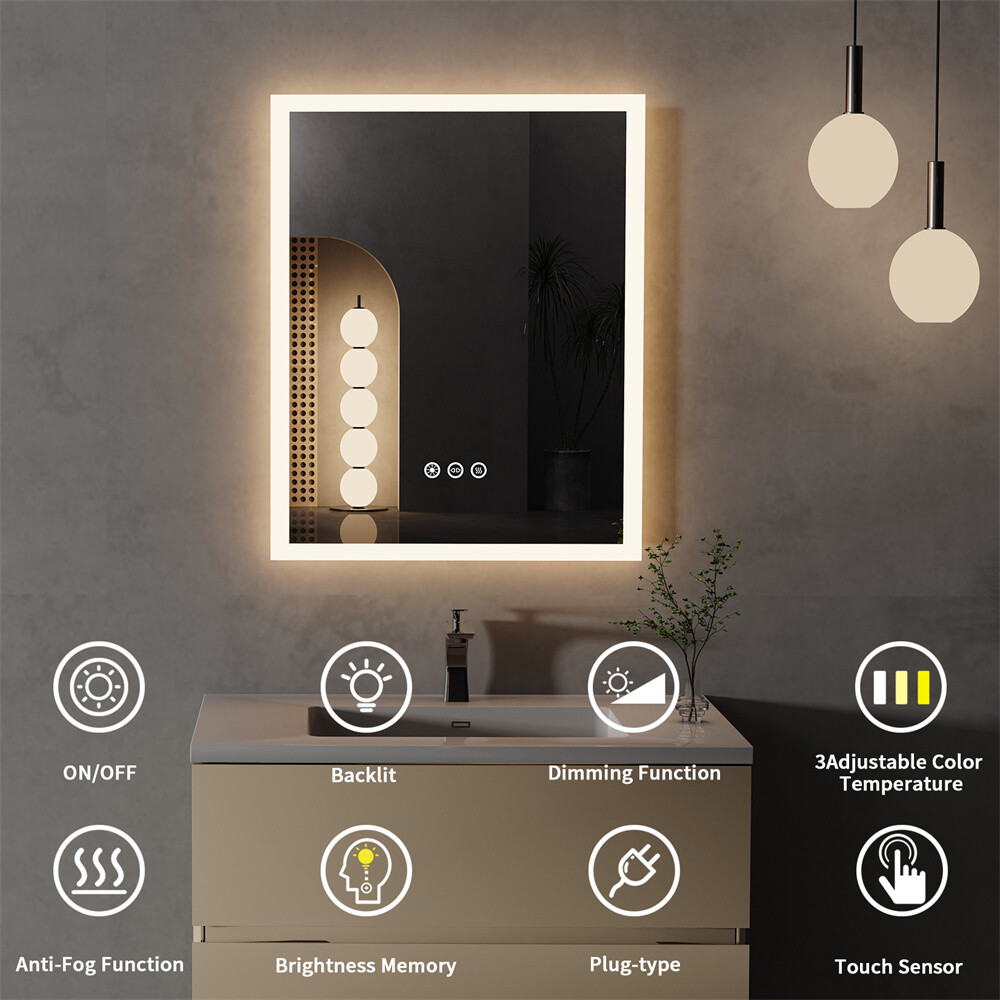 LED Illuminated Bathroom Mirror Wall Mounted Vanity Mirror Explosion-proof Smart