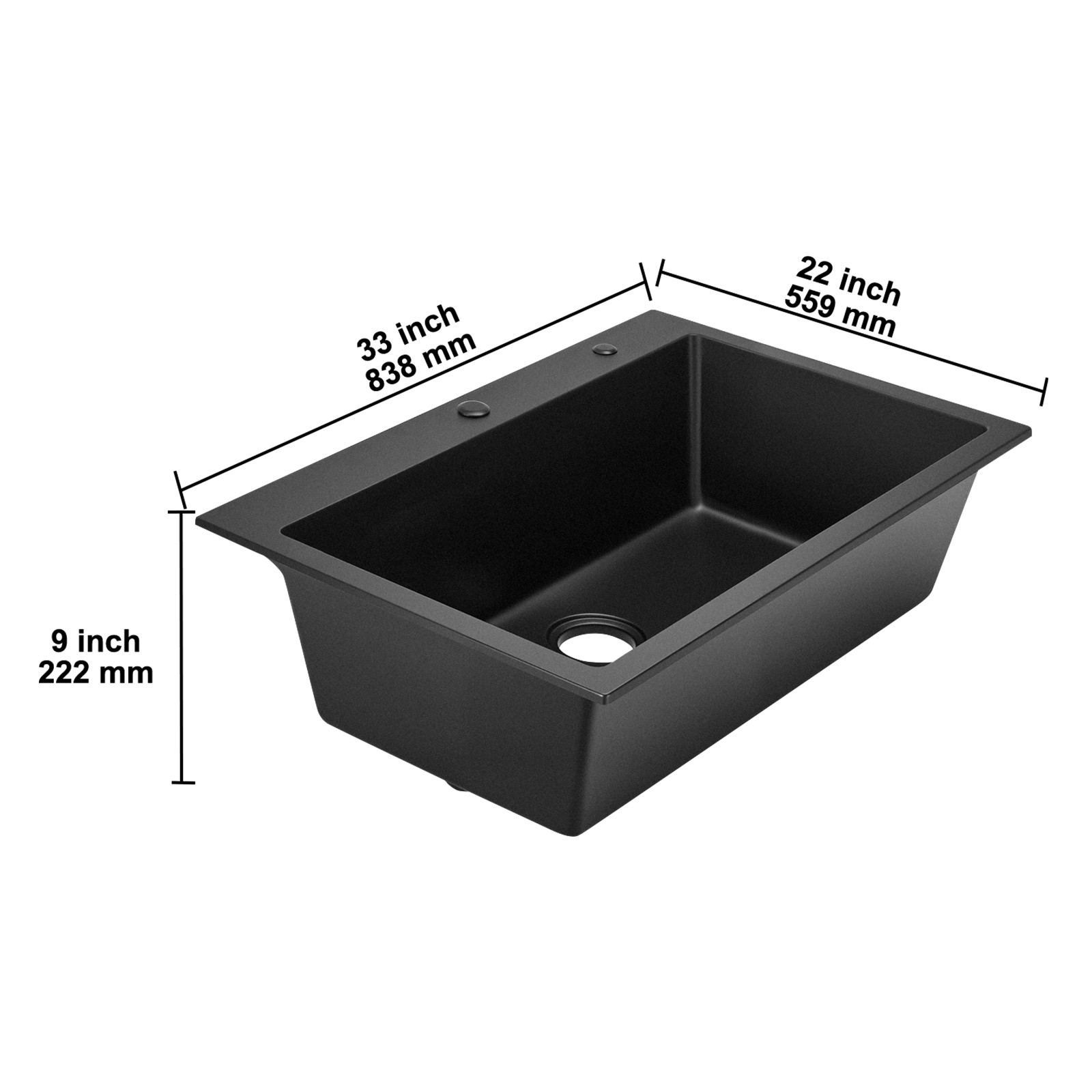 33 inch Granite Kitchen Sink Top Mount Single Bowl Drop-In Basin for RV Bar