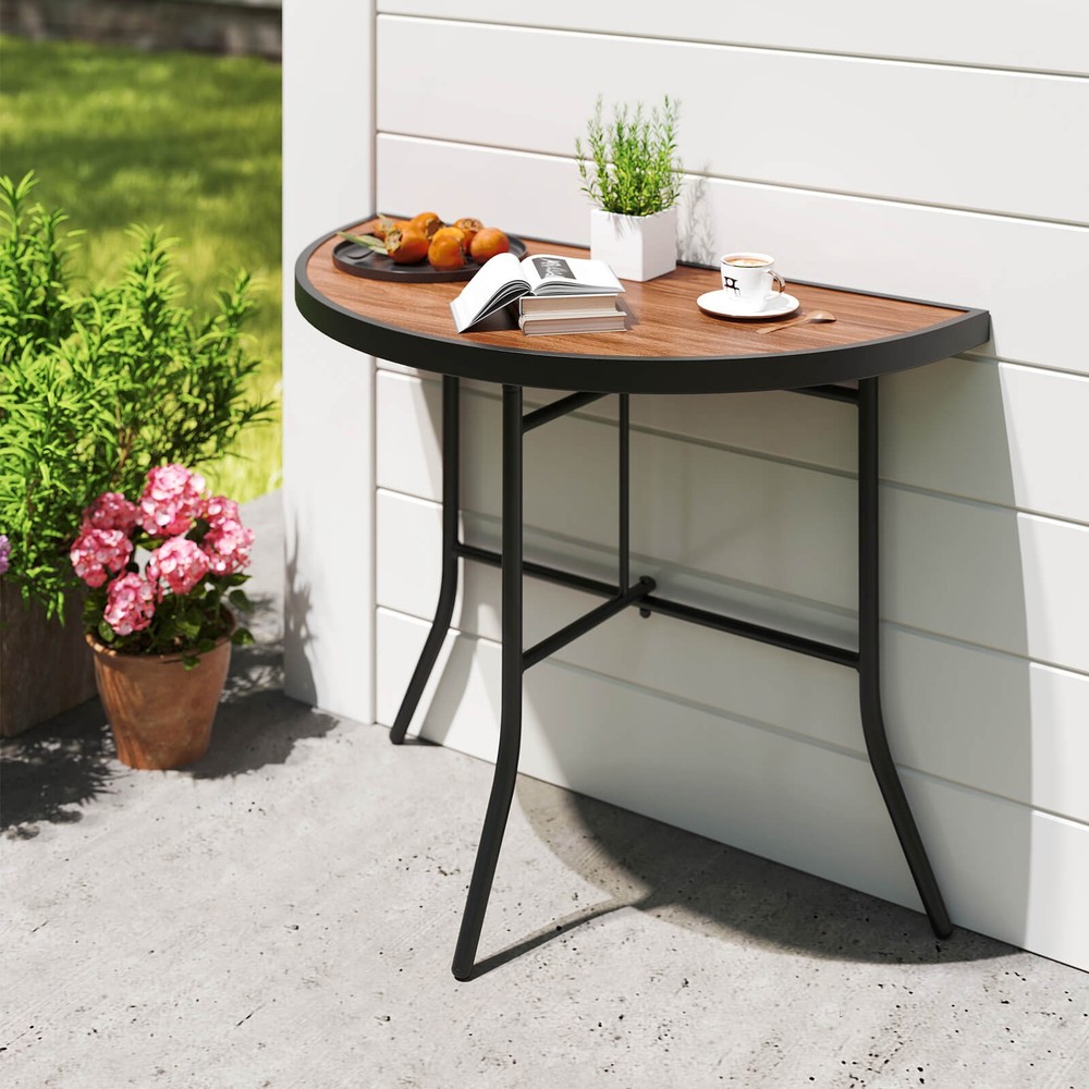 2PCS Half-Round Folding Event Table Foldable Banquet Table w/ Metal Frame Brown