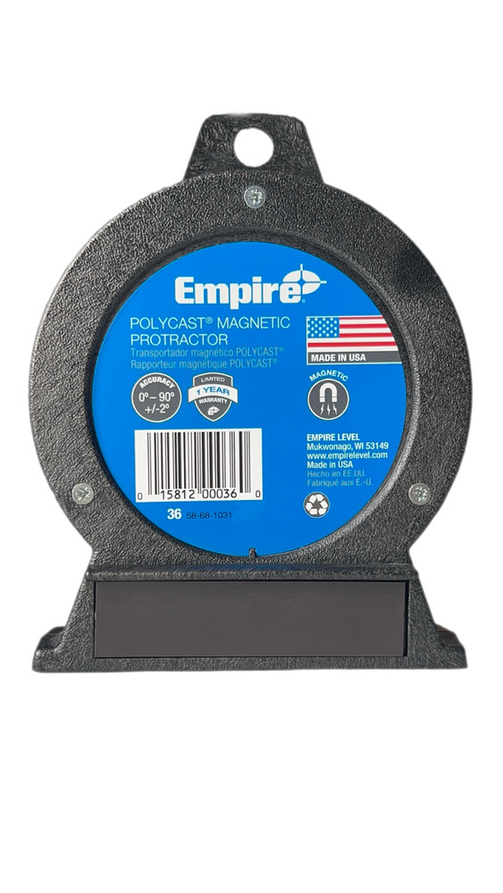 Empire 36 Magnetic Polycast Protractor – 360° Dial, Adjustable Pointer