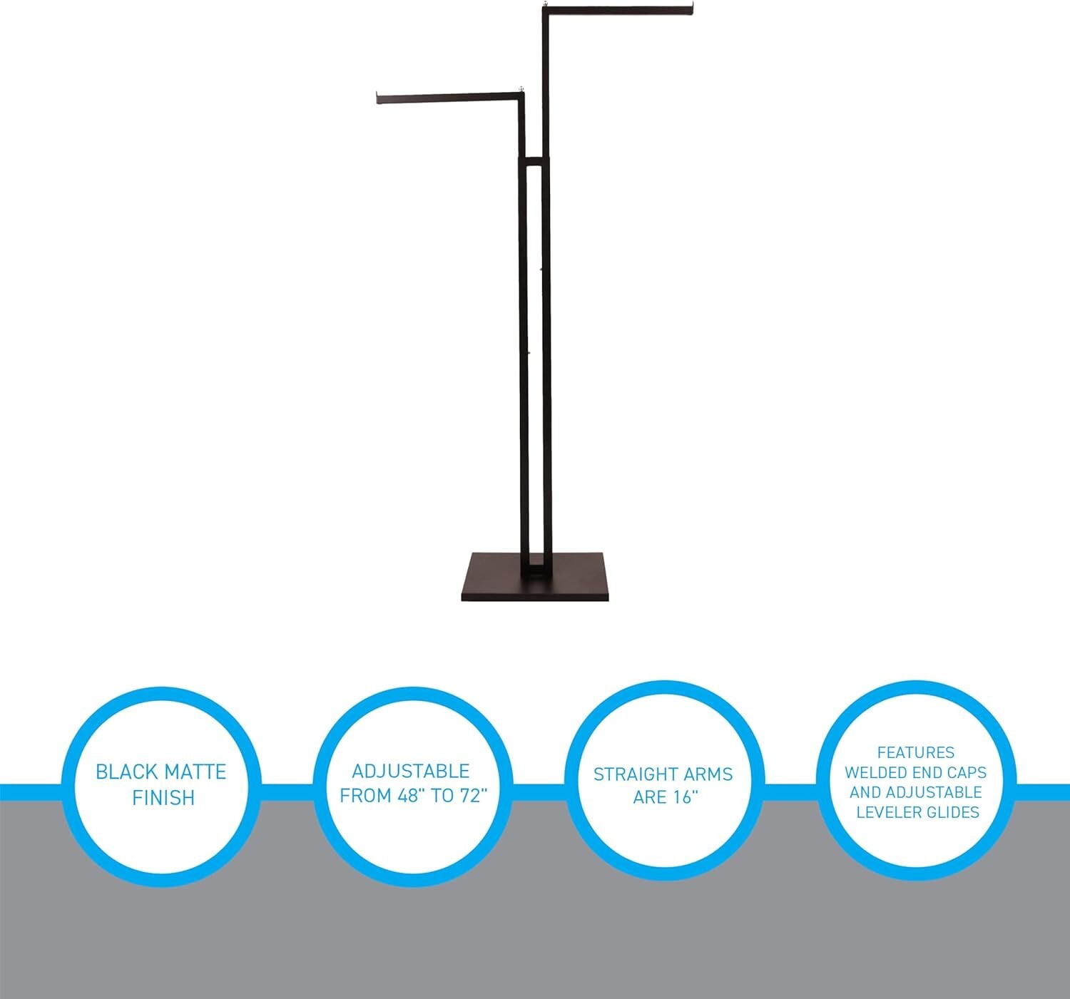 Clothes Rack Two Way 2 Straight Arms Clothing Garment Black Matte & Chrome 72"