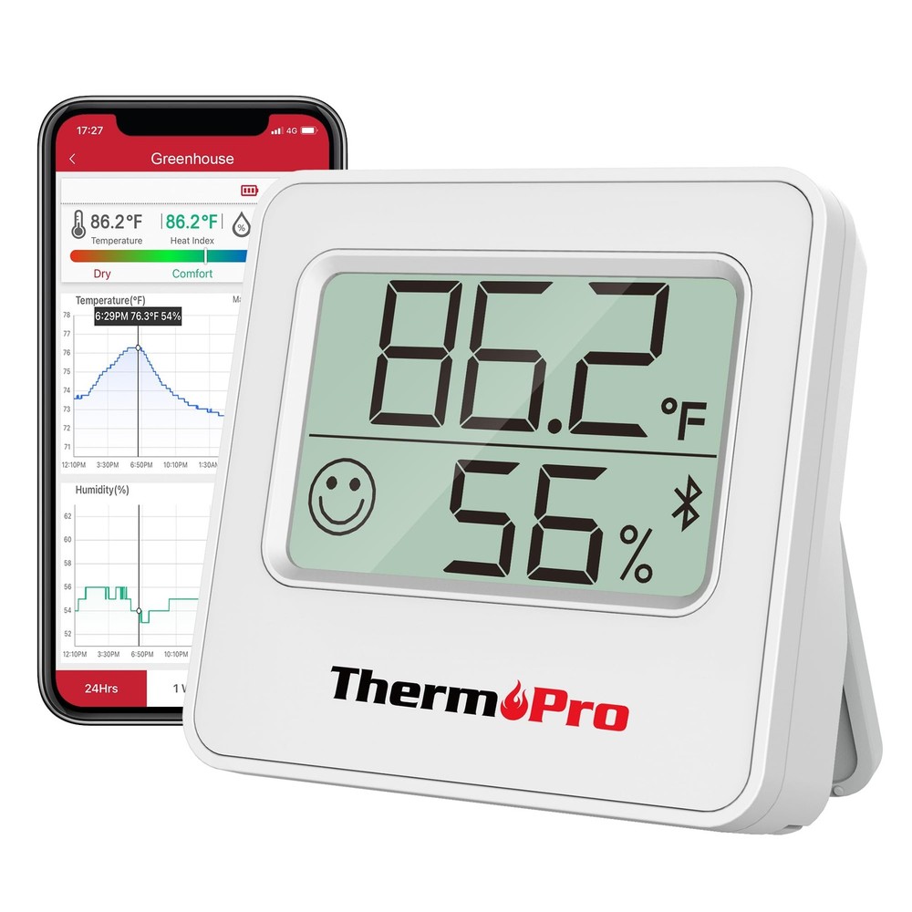 ThermoPro TP357 Digital Hygrometer Bluetooth Thermometer, Classical Silver