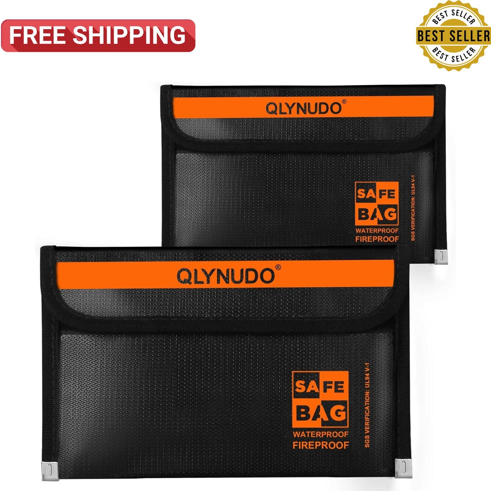 Fireproof Money Envelopes 2 Pack Waterproof Zipper Cash Document Pouches