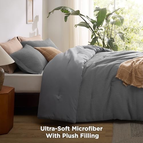 Waffle Comforter Set, Soft and Breathable Bedding King 03 - Dark Gray