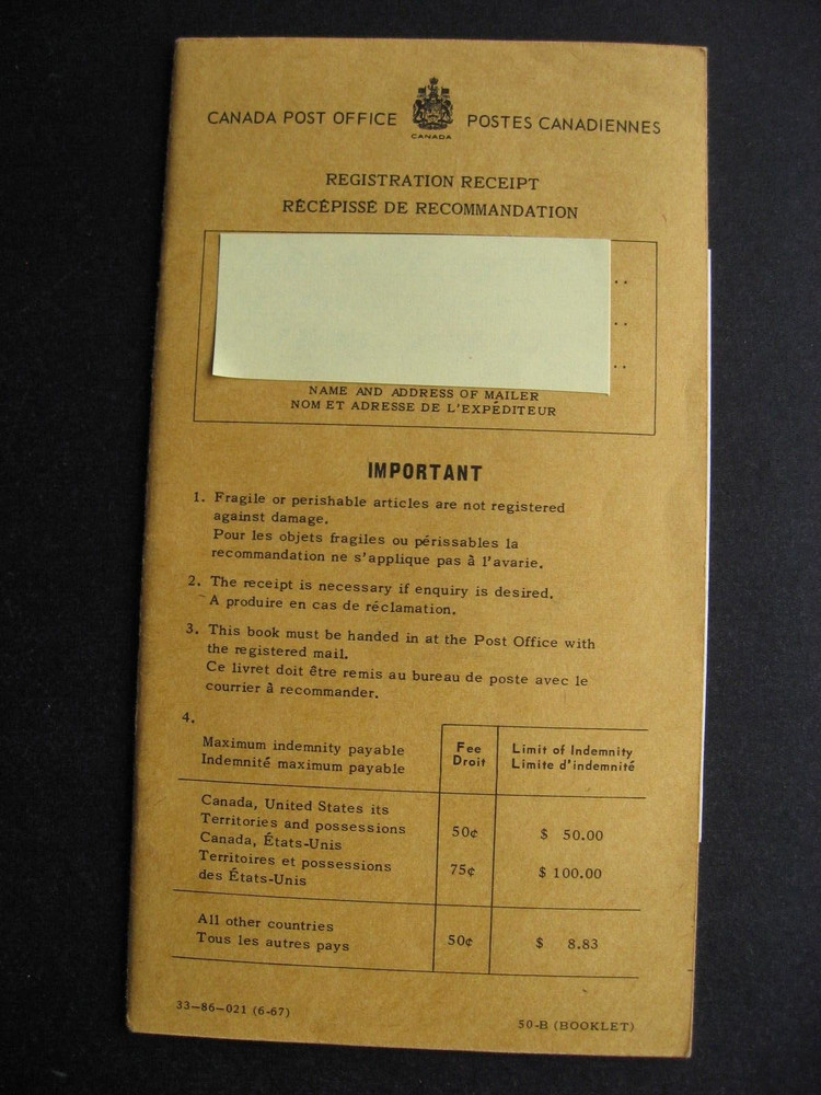 Canada registration receipt book St Thomas ON cancels