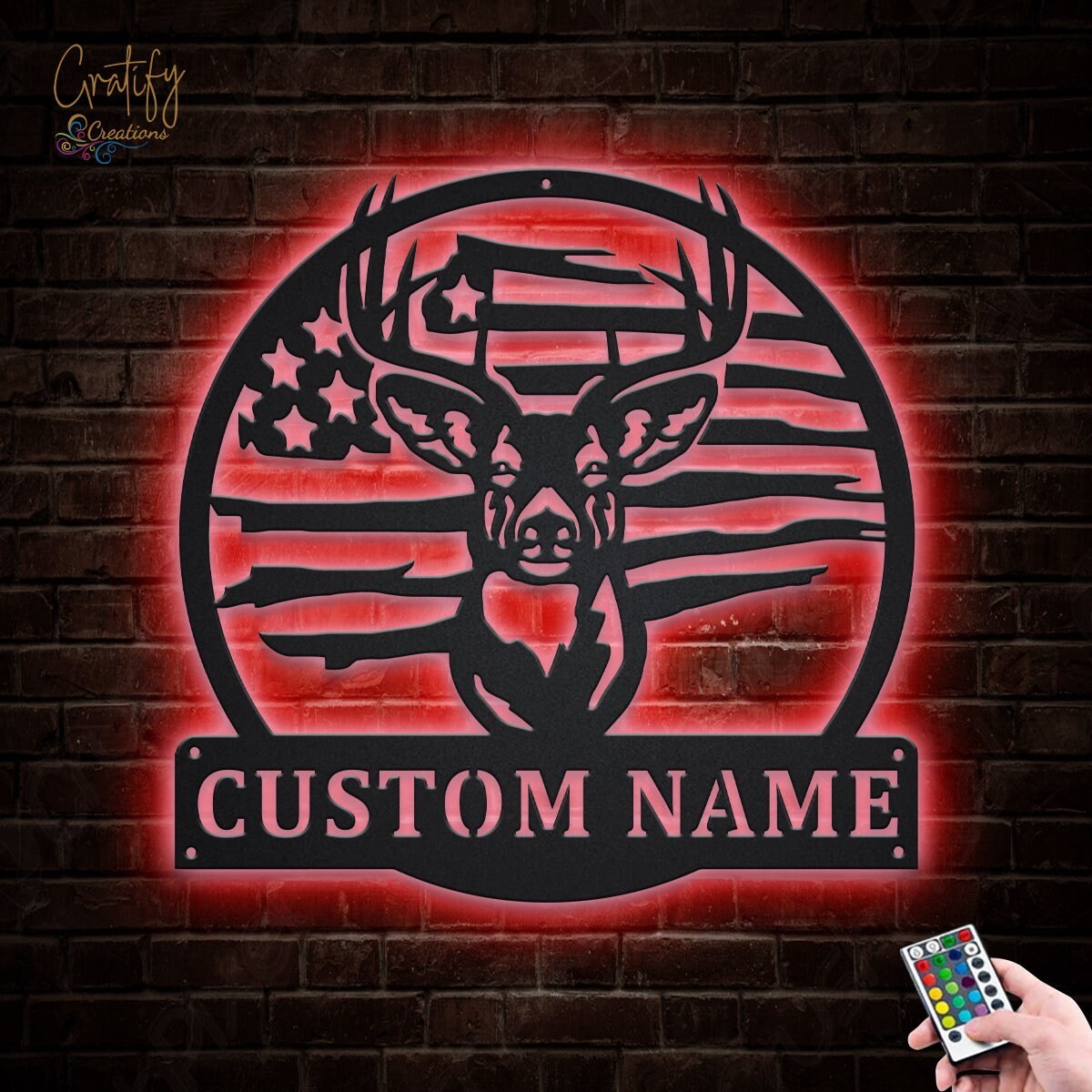 Personalized Deer Hunter Metal Sign LED Light Wall Decor