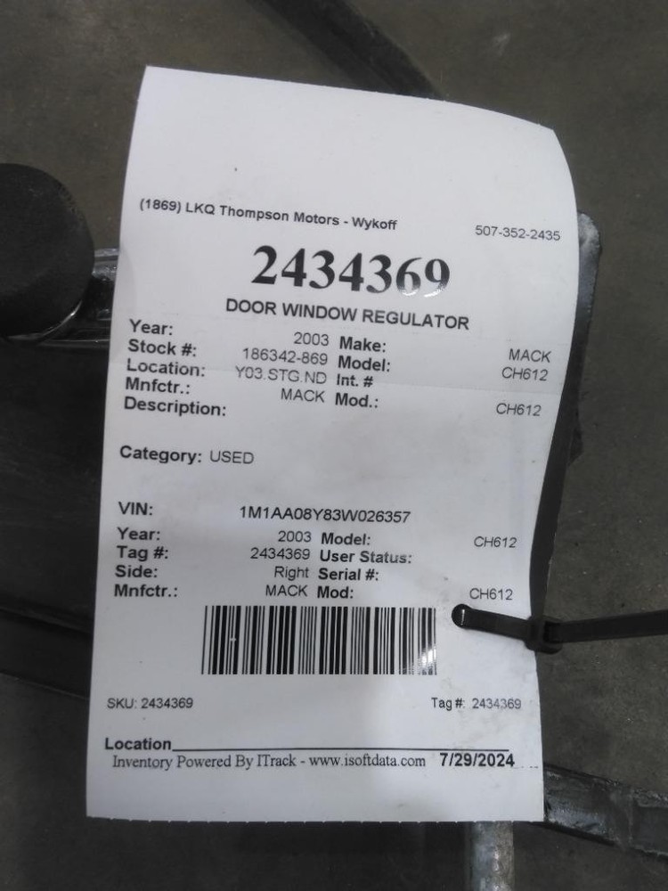 For 2003 MACK CH612 WINDOW REGULATOR Right , MN