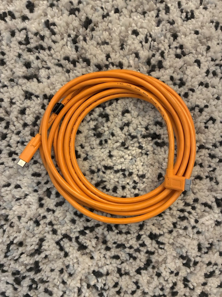 TetherPro 15' USB-C to 3.0 Micro-B Right Angle Cable, High-visibility Orange