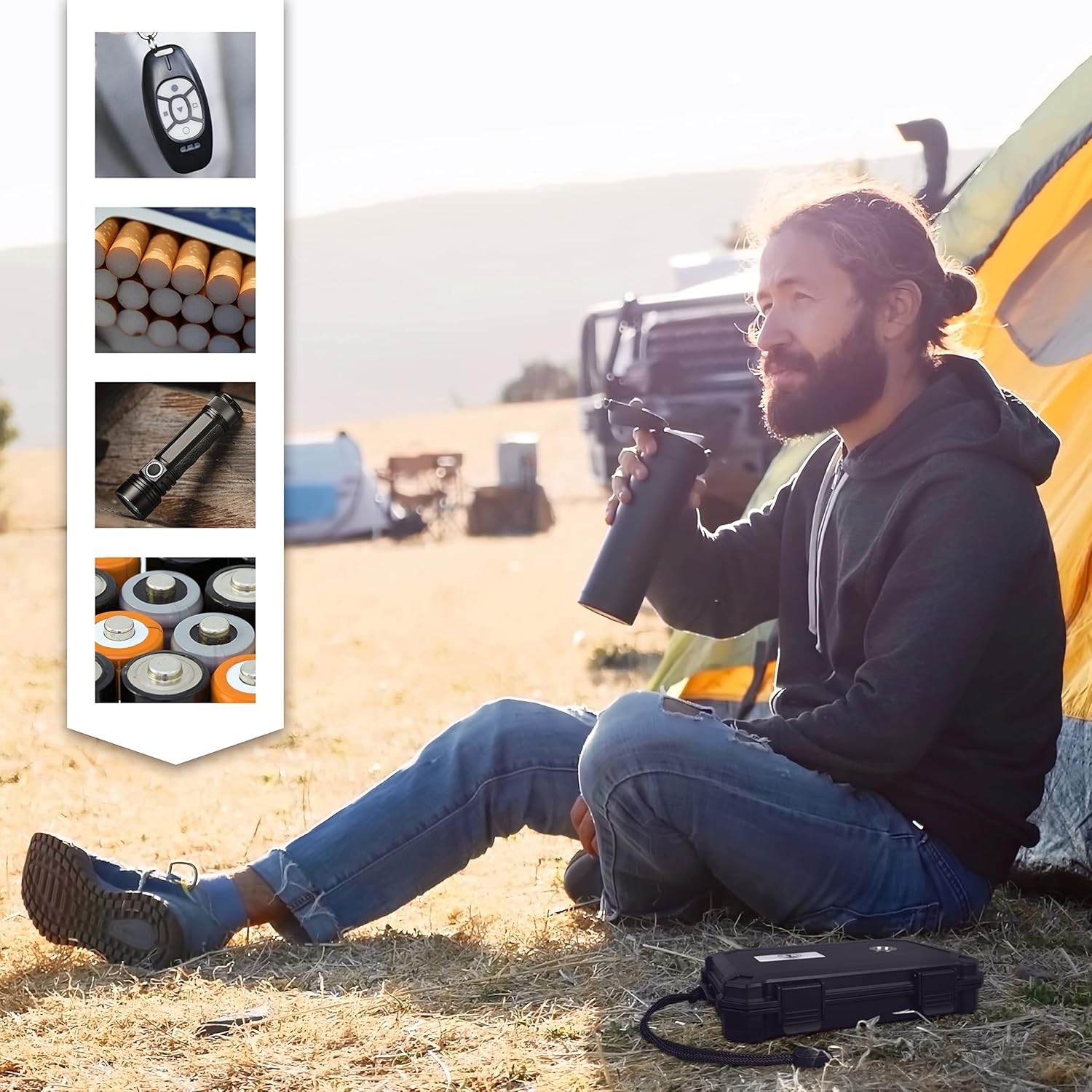 Cigar Travel Case Leather Portable Humidor Holder for 4 Cigars Black Zip