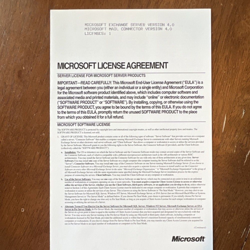 Microsoft Exchange Server 4.0 CD-ROM Standard License 5 CAL Windows NT Mac