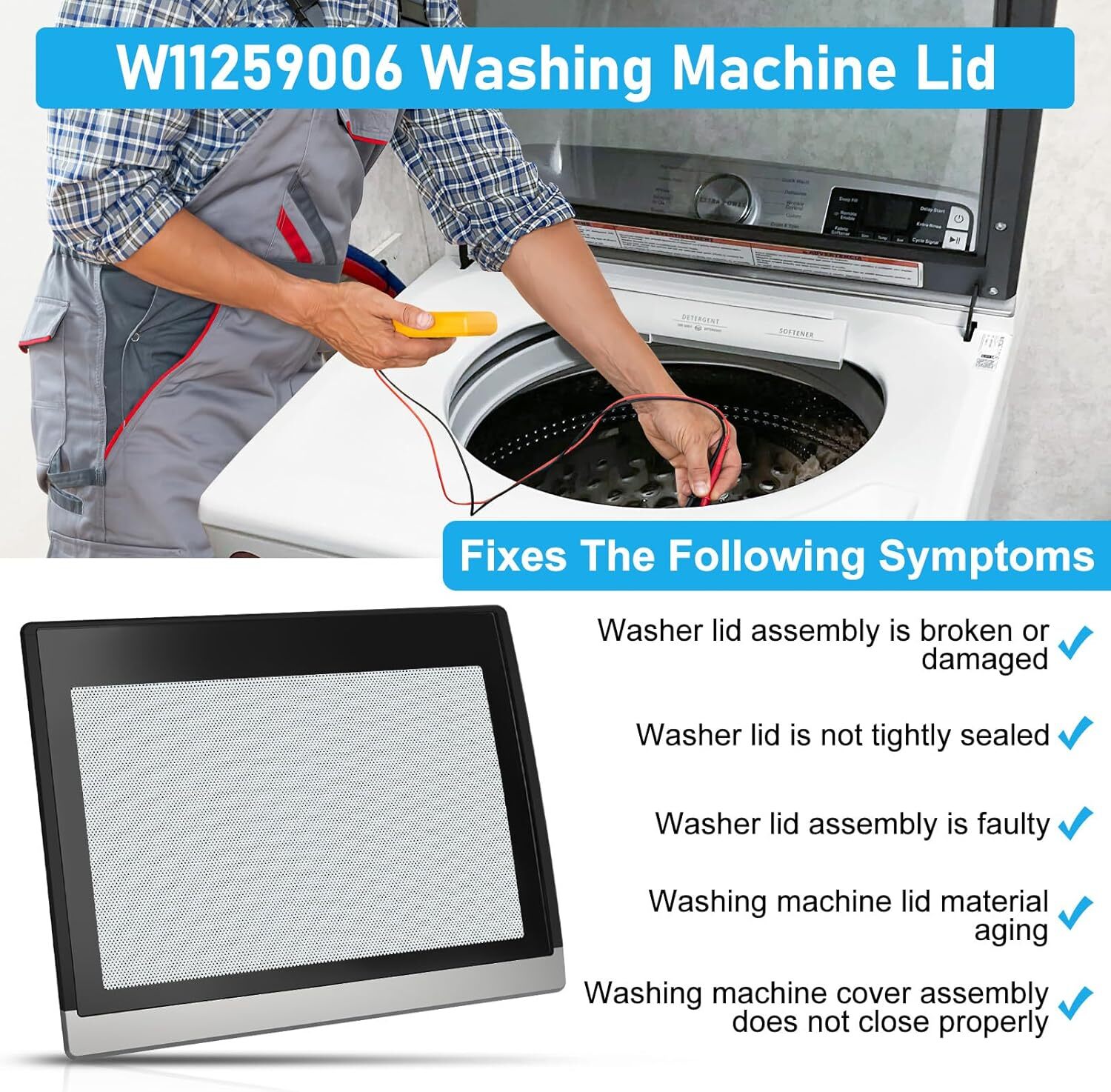 UPGRADED W11259006 Washer Lid Assembly Fit Whirlpool Maytag Washer