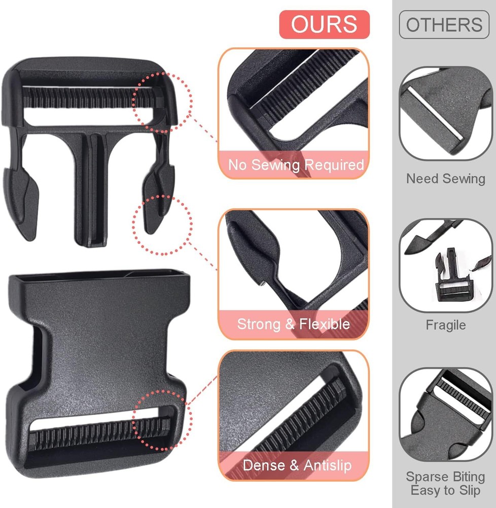 5 Pack 2 Inch Quick Side Release Plastic Buckle Clips Snaps Military Dual Adj...