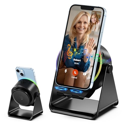 Wireless Induction Speaker, Phone Stand with Bluetooth Speaker Amplifier, Black