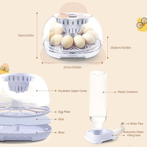12 Egg Incubator Auto Turner Temp Humidity Control 360 View Hatcher