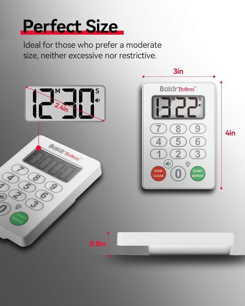 BaldrTherm Digital Kitchen Timer, Magnetic Waterproof Countdown Timer（Classic）
