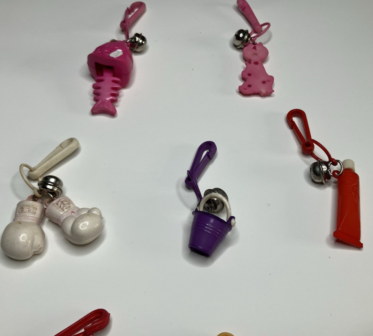 Lot of Vintage 1980s Clip On Charms Plastic Bell Keychains Googly Eye Fish